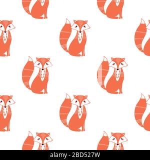 Motivo senza cuciture con Fox. Illustrazioni vettoriali in stile scandinavo. Illustrazione Vettoriale