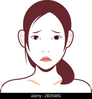 Giovane donna asiatica faccia vettore illustrazione / faccia disturbata, faccia imbarazzata Illustrazione Vettoriale