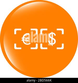 Cambio valuta segno icona. Convertitore di valuta simbolo. Etichetta di denaro. pulsante lucido. Interfaccia utente moderna pulsante del sito web Foto Stock
