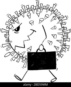 Illustrazione vettoriale di Coronavirus COVID-19 camminare con valigia, che si estende a nuovo paese. Illustrazione Vettoriale