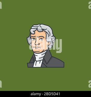 L'ex presidente americano Thomas Jefferson ritratto vettore illustrazione per Jefferson Day il 13 aprile. Illustrazione Vettoriale