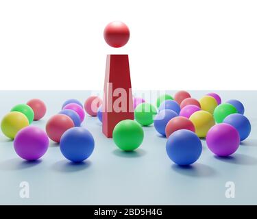 Leadership. Immagine concettuale di un capo e di un subordinato. Lavoro di squadra. Palloncini colorati. rendering 3d Foto Stock