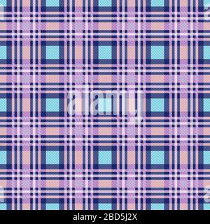 A scacchi senza cuciture nelle tonalità blu, viola e beige con effetto trasparenza, motivo raffigurante un plaid tartan Illustrazione Vettoriale