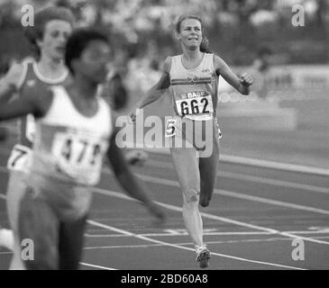 LENA MÖLLER sprinter svedese al campionato europeo di Stoccarda 1986 a 100 m. Foto Stock