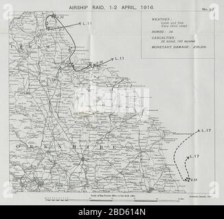 Prima guerra mondiale raid di nave aerea tedesca aprile 1916 Middlesbrough Sunderland Saltburn 1930 mappa Foto Stock