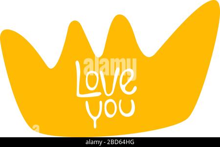 Cartolina tipografica Happy Valentines Day. Formato quadrato. Lettere con corona gialla. Illustrazione vettoriale di un San Valentino. Immagine isolata attivata Illustrazione Vettoriale