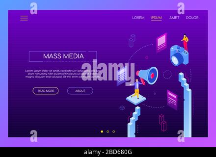 Mass media - banner web vettoriale isometrico moderno Illustrazione Vettoriale
