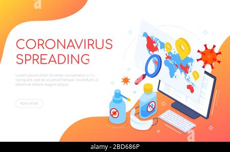 Coronavirus che si diffonde nel mondo - banner web isometrico Illustrazione Vettoriale