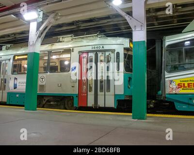 Tram Greenline MBTA a Park Street Boston, Massachusetts USA Foto Stock