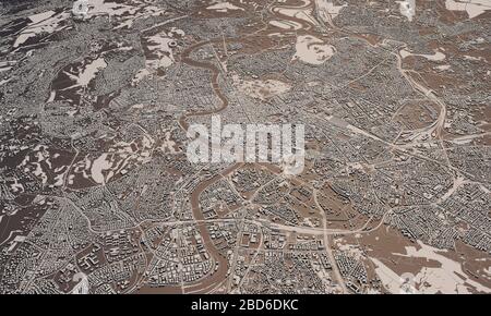 Mappa della città di Roma rendering 3D. Vista aerea satellitare. Foto Stock