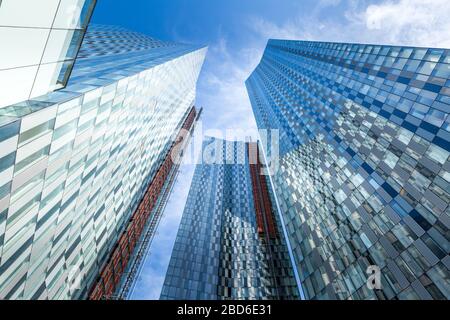 West Tower, New Deansgate Square. Alto edificio in costruzione nel centro citta' di Manchester, Regno Unito, Aprile 2020. Foto Stock