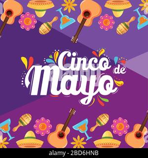 Icone messicane del design vettoriale Cinco de mayo Illustrazione Vettoriale