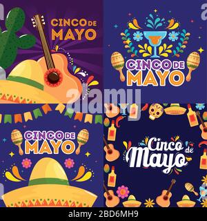 Icone messicane del design vettoriale Cinco de mayo Illustrazione Vettoriale