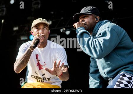 Aarhus, Danimarca. 8 giugno 2018. Il gruppo americano rap N.E.R.D. ha tenuto un concerto dal vivo durante il festival musicale danese Northside 2018 ad Aarhus. Qui il rapper Pharrell Williams è visto dal vivo sul palco. (Photo credit: Gonzales Photo - Lasse Lagoni Foto Stock