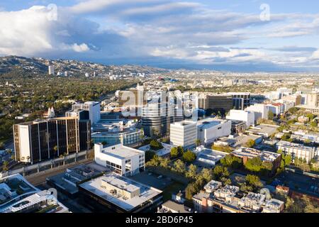 Vista aerea del centro di Beverly Hills, quartiere degli affari, California Foto Stock