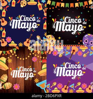 Icone messicane del design vettoriale Cinco de mayo Illustrazione Vettoriale