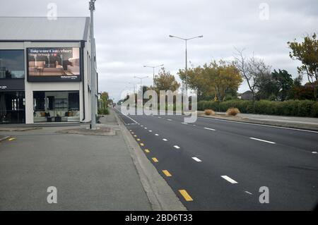 CHRISTCHURCH, NUOVA ZELANDA, 31 MARZO 2020; le strade normalmente trafficate di Christchurch sono in gran parte deserte durante il blocco Covid 19 in Nuova Zelanda, 2020 marzo Foto Stock