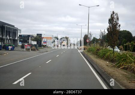 CHRISTCHURCH, NUOVA ZELANDA, 31 MARZO 2020; le strade normalmente trafficate di Christchurch sono in gran parte deserte durante il blocco Covid 19 in Nuova Zelanda, 2020 marzo Foto Stock