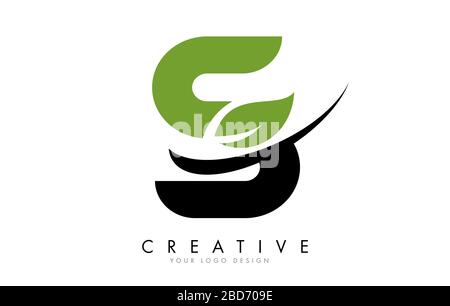 Lettera S con Leaf e Creative Swoosh Logo Design. Illustrazione del vettore di lettera Eco. Illustrazione Vettoriale
