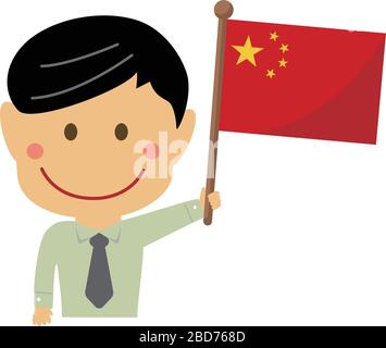 Fumetto uomo d'affari con bandiere nazionali /Cina. Illustrazione vettoriale piatta. Illustrazione Vettoriale