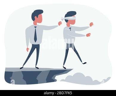 Business man spingendo il suo concorrente dalla scogliera. Concetto di concorrenza, il sabotaggio e il pericolo di corporate business world. Illustrazione Vettoriale