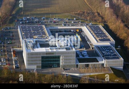 , nuovo edificio della sede centrale di Enervie sull'isola di Hassleyer a Hagen, 12.02.2015, vista aerea, Germania, Renania settentrionale-Vestfalia, Ruhr Area, Hagen Foto Stock