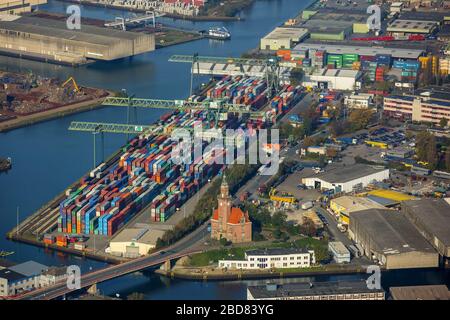 , Container Terminal Dortmund GmbH e Altes Hafenamt, 28.10.2014, vista aerea, Germania, Renania settentrionale-Vestfalia, Ruhr Area, Dortmund Foto Stock