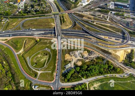 , cantiere delle autostrade A 40 e A 448, Bochumer Westkreuz, 24.04.2015, vista aerea, Germania, Nord Reno-Westfalia, Ruhr Area, Bochum Foto Stock