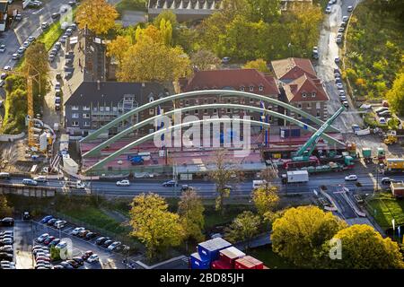 , cantiere di una nuova brisge su chanel Vinckekanal a Duisburg-Ruhrort, 13.11.2013, vista aerea, Germania, Nord Reno-Westfalia, Ruhr Area, Duisburg Foto Stock