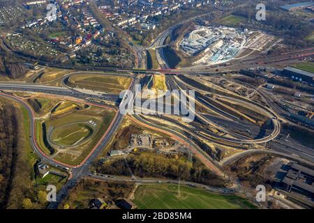 Cantiere delle autostrade A 40 e A 448, Bochumer Westkreuz, 08.03.2014, vista aerea, Germania, Nord Reno-Westfalia, Ruhr Area, Bochum Foto Stock