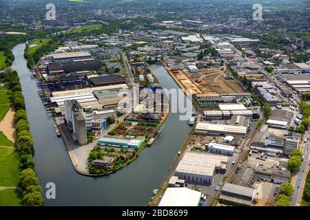 , porto di Muelheim an der Ruhr, 11.05.2015, vista aerea, Germania, Renania settentrionale-Vestfalia, Area della Ruhr, Muelheim/Ruhr Foto Stock