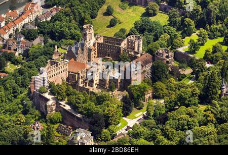 , Castello di Heidelberg, 15.07.2014, veduta aerea, Germania, Baden-Wuerttemberg, Heidelberg Foto Stock