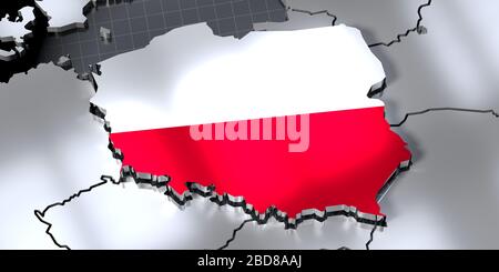 Polonia - frontiere e bandiera di paesi - illustrazione 3D Foto Stock