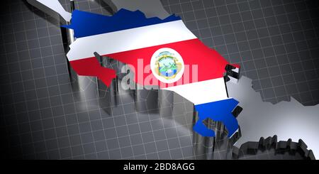 Costa Rica - frontiere e bandiera di campagna - illustrazione 3D Foto Stock