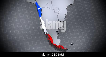 Cile - frontiere e bandiera - illustrazione 3D Foto Stock