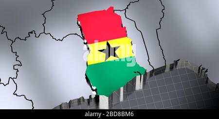 Ghana - frontiere e bandiera - illustrazione 3D Foto Stock