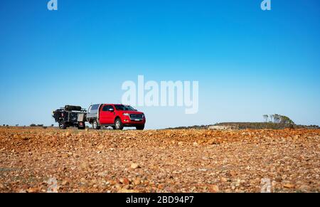 Viaggiando in Australia con il nostro carro. Milparinka, NSW, Australia Foto Stock