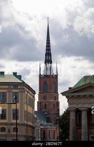 Torre della chiesa di Riddarholm a Stoccolma, Svezia, Europa Foto Stock