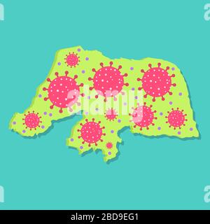 Mappa di Rio Grande do Norte con virus. Epidemia di coronavirus nello stato brasiliano. Concettuale. Illustrazione Vettoriale