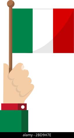 Tenere la bandiera nazionale in mano , illustrazione vettoriale piatta / Italia Illustrazione Vettoriale