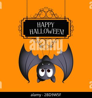 Happy Halloween - carta con cartone animato un pipistrello Foto Stock