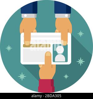 Felice di ottenere una nuova patente di guida ( carta d'identità ). Illustrazione vettoriale banner circolare. Illustrazione Vettoriale