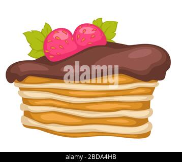 Dolce a strati con vettore di cioccolato e fragole Illustrazione Vettoriale