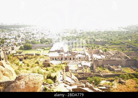 Antico vecchio storico Golconda Fort in India sfondo fotografia. Foto Stock