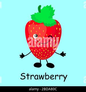 Carattere fragola Berry. Carta per lo studio della frutta e delle bacche per i bambini. Illustrazione Vettoriale