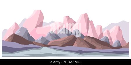Paesaggio con montagne e superficie rigida, paesaggio panoramico Illustrazione Vettoriale