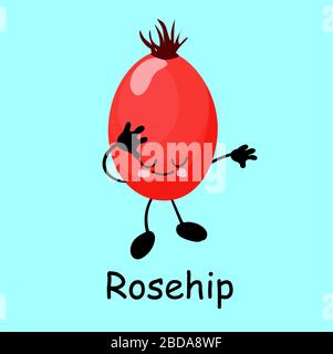 Frutti di bosco Rosehip su sfondo bianco. Illustrazione vettoriale. Logo. Illustrazione Vettoriale