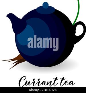 tè al ribes. Bollitore per bevande alle erbe e ai frutti di bosco. Bevande calde invernali.. Illustrazione Vettoriale