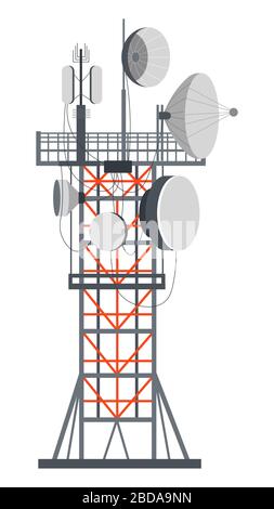 Torre con piatti, internet o tv sistema di segnalazione Illustrazione Vettoriale