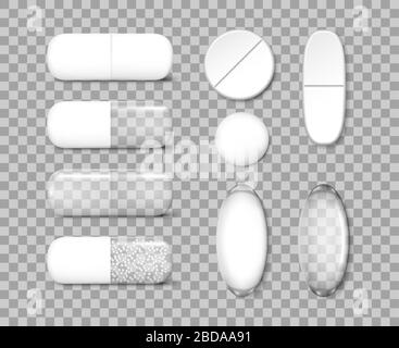 Medicina painkiller pills modello. Farmaci antibiotici e pillola di vitamina Mockup. Illustrazione vettoriale Illustrazione Vettoriale